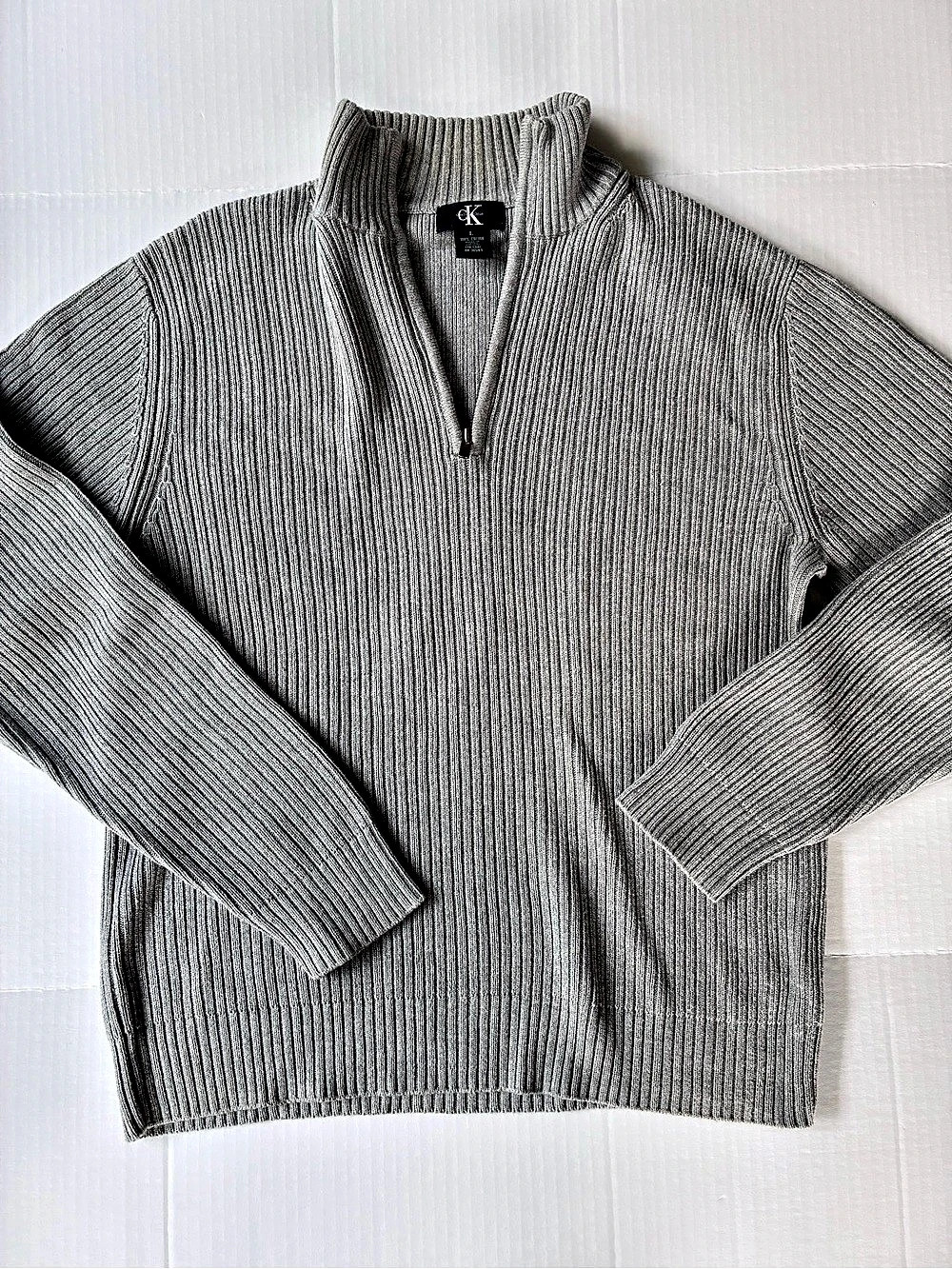 Calvin Klein Men's 100% Cotton Ribbed Quarter Zip Gray Large